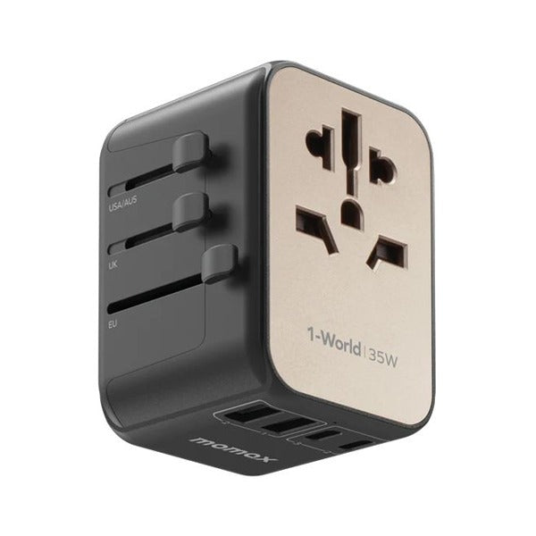 شاحن سفر 1-World PD 35W بـ 5 منافذ + AC من Momax | تيتانيوم شاحن سفر 1-World PD 35W بـ 5 منافذ + AC من Momax | تيتانيوم
